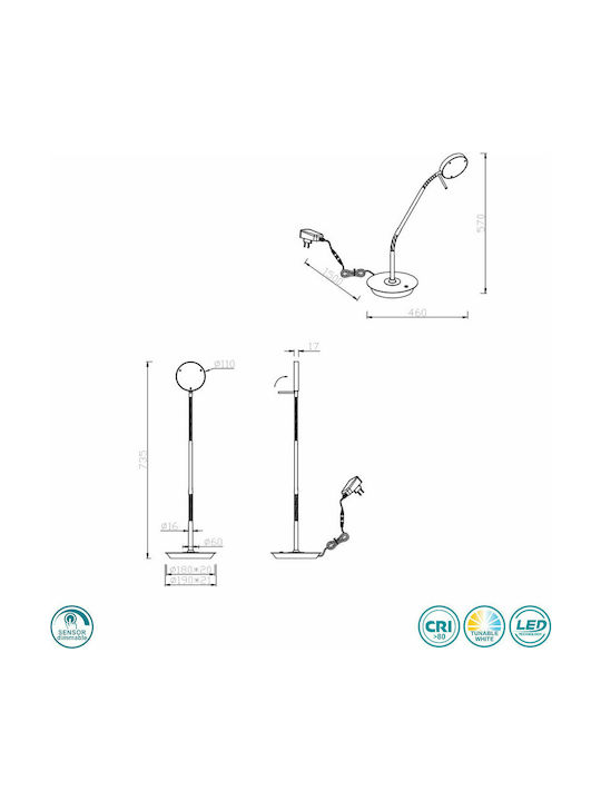 Trio Lighting Monza LED Φωτιστικό Γραφείου με Εύκαμπτο Βραχίονα σε Ασημί Χρώμα