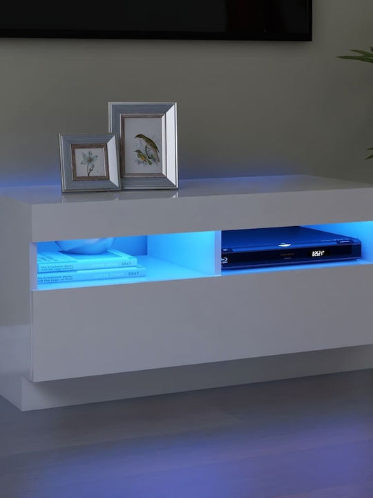 Έπιπλο TV din lemn cu Iluminare LED Λευκό M80xΠ35xΥ40cm