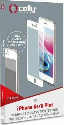 Celly Full Face Tempered Glass White (iPhone 6 / 6S Plus)