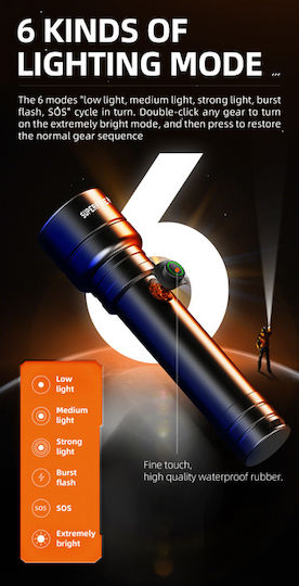 Superfire Επαναφορτιζόμενος Φακός LED IP46 με Μέγιστη Φωτεινότητα 1100lm