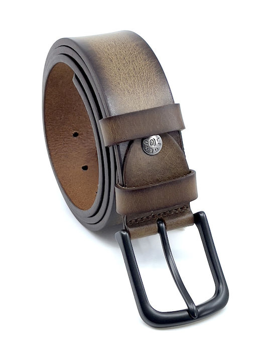 Wide Men's Belt Leather Brown L-101-A COFFEE