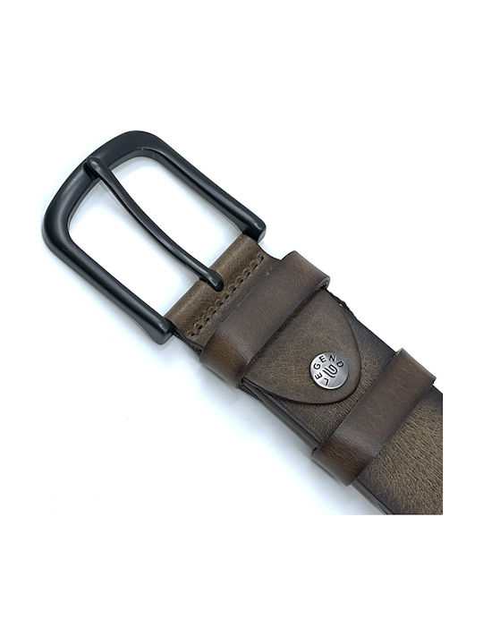 Wide Men's Belt Leather Brown L-101-A COFFEE