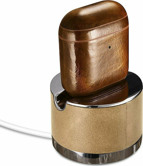 iCarer Oil Wax Case Leather in Brown color for Apple AirPods 1 / AirPods 2