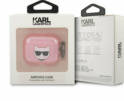 Karl Lagerfeld Glitter Choupette Silicone Case with Keychain Pink for Apple AirPods 3