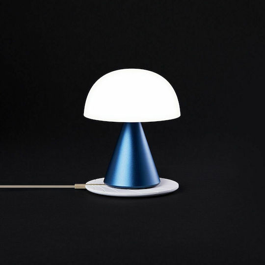 Lexon Mina Metall Tischlampe LED mit Weiß Schirm und Blau Basis