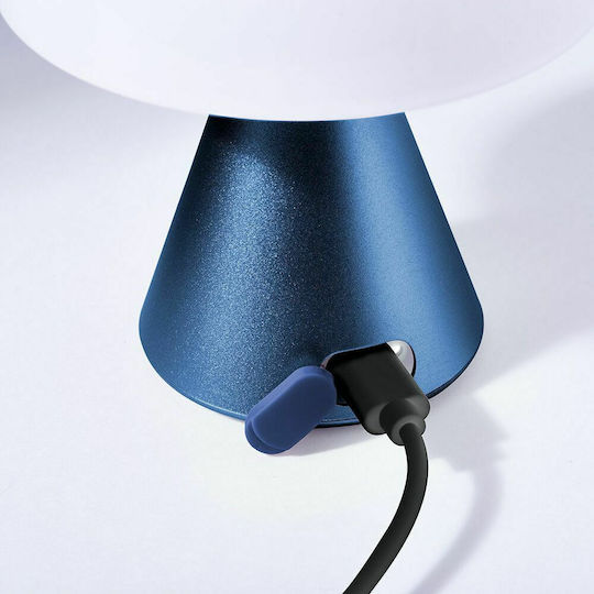 Lexon Mina Metall Tischlampe LED mit Weiß Schirm und Blau Basis