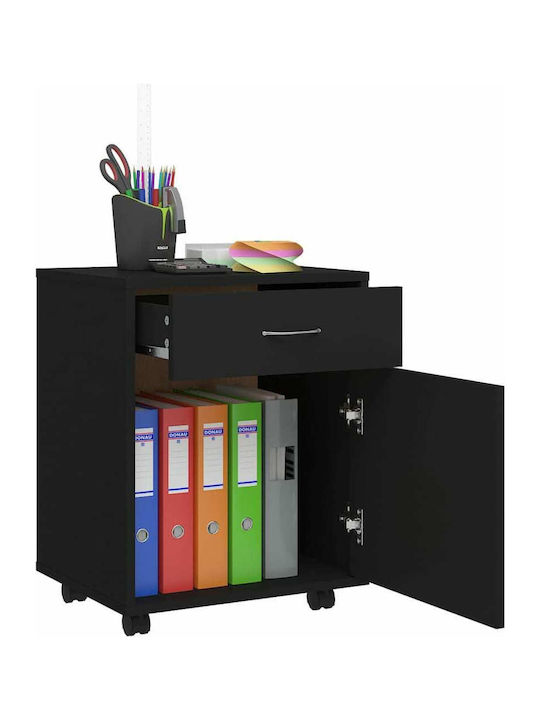 vidaXL Office Cabinet Wooden with Wheels Black 45x38x54cm