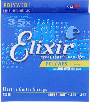 Elixir Set Vernickelter Stahl Saiten für E-Gitarre Polyweb 12000