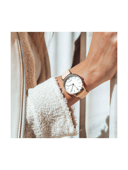 Le Dom Classic Box Set Watch with Beige Leather Strap