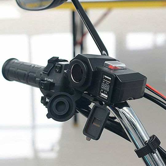 Factory Water Resistant Motorcycle Phone Charger 2.1A with 2xUSB & 1x Lighter with Voltometer MG47701