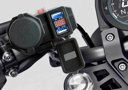 Factory Water Resistant Motorcycle Phone Charger 2.1A with 2xUSB & 1x Lighter with Voltometer MG47701