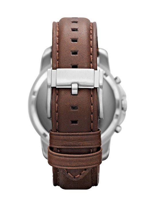 Fossil Herrenuhr 44mm Chronograph Batterie mit Braun Lederarmband