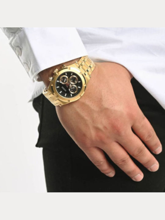 Guess Continental Men's Watch 44mm Chronograph Battery with Gold Metal Bracelet