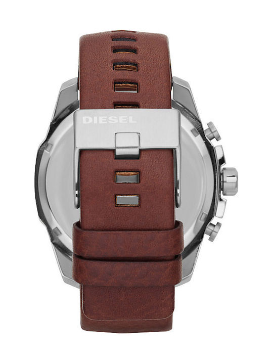 Diesel Mega Chief Herrenuhr 51mm Chronograph Batterie mit Braun Lederarmband