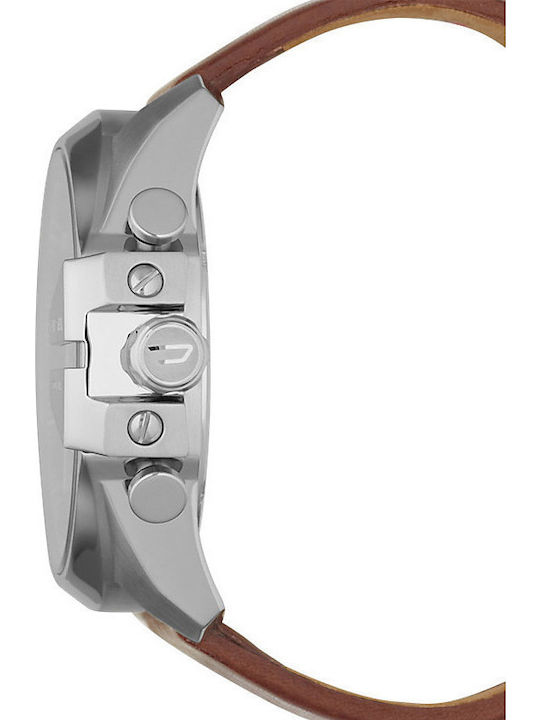Diesel Mega Chief Herrenuhr 51mm Chronograph Batterie mit Braun Lederarmband