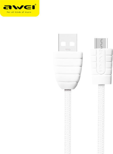 Awei CL-985 Плетен USB 2.0 Кабел USB-C Мъжки - USB-A Бял 1м