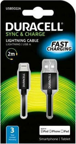 Duracell USB-A към Lightning кабел Черно 2м (USB5022A)