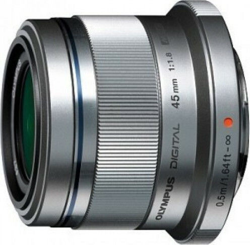 Olympus Crop Camera Lens M. Zuiko Digital 45mm 1:1.8 Fixed for Micro Four Thirds (MFT) Mount Silver