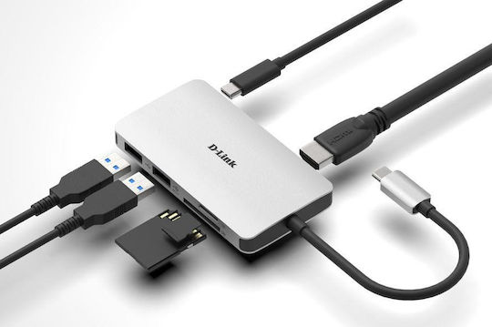 D-Link USB-C Docking Station με HDMI 4K PD Ασημί (DUB-M610)