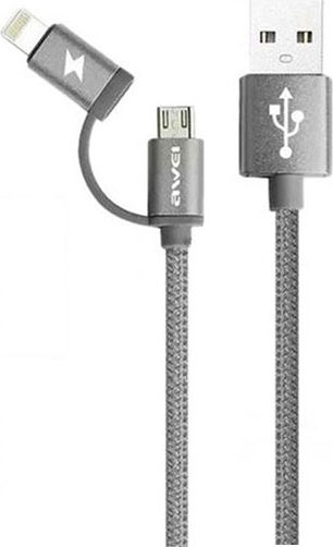 Awei CL-930 Braided USB to Lightning / micro USB Cable Γκρι 0.2m