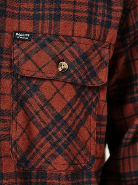 Long-sleeved Flannel Shirt Checked Orange