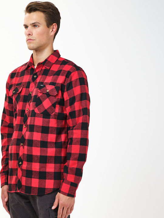 Long-sleeved Flannel Shirt Checked Orange