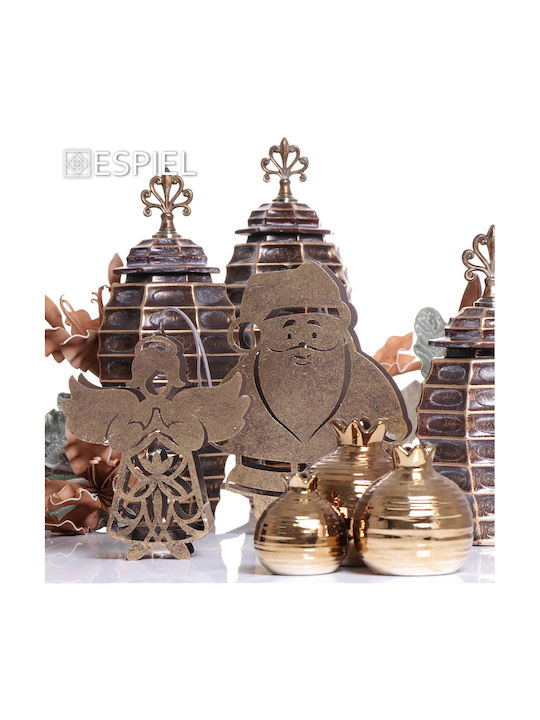 Espiel Santa Claus Christmas Metallic Gold Candlestick 27x20cm