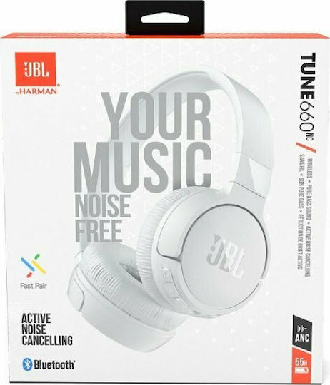 JBL Tune 660NC Ασύρματα / Ενσύρματα On Ear Ακουστικά με 44 ώρες Λειτουργίας και Quick Charge Λευκά