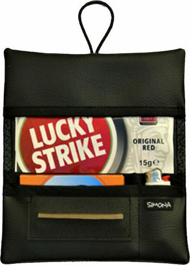 Simona Simona Künstliches Leder Tabaktasche Grau Handgefertigt mit Kordel 16x10cm