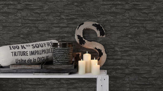 Tapet de Perete 1000x53cm Wood Stone Vinil Cărbune de lemn Lavabil