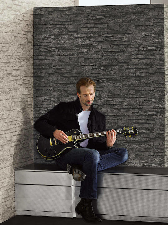 Wall Wallpaper Wood Stone Vinyl Charcoal 1000x53cm Washable