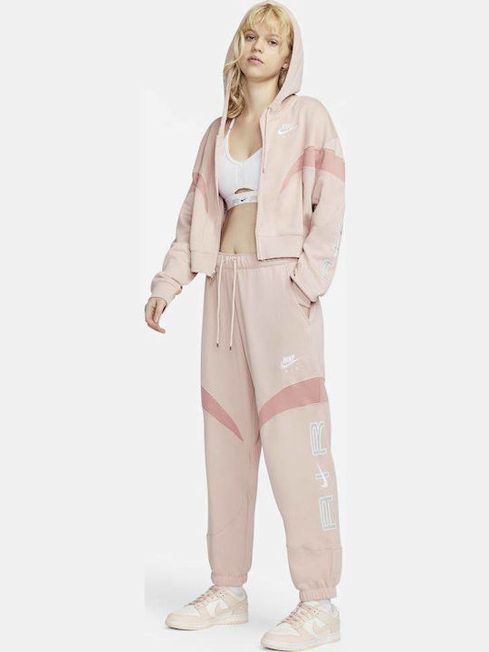 Air Скъсена Дамска Суитшърт Жакет Худи Pust Pink