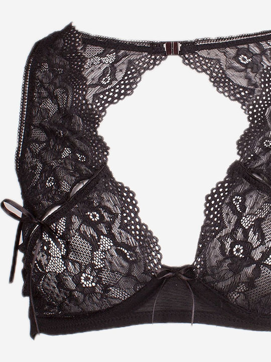 Norddiva Lingerie Spitzen Unterwäsche-Set für Damen Bralette mit Zeichenfolge Schwarz