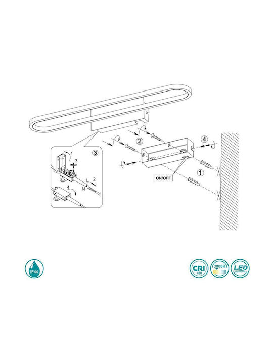 Trio Lighting Gianni Classic Lamp Bathroom with Integrated LED and Warm White Light Black 60x15x8cm