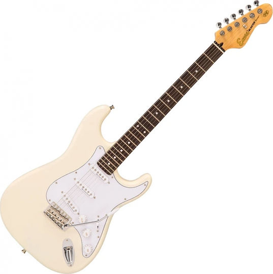 Encore E6 Pack Set Electric Guitar Stratocaster with SSS Pickup Configuration Vintage White with Case