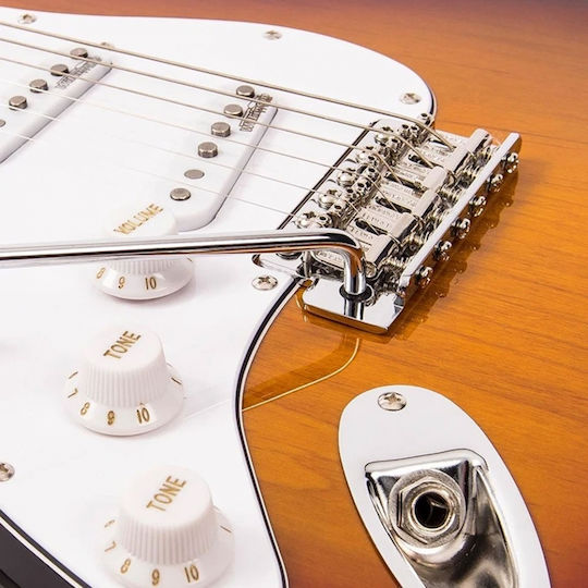 Vintage V6 ReIssued Electric Guitar for Left-handed Stratocaster with SSS Pickup Configuration Sunset Sunburst