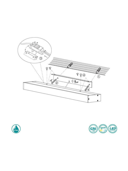 Trio Lighting Rocco Klassisch Leuchte Badezimmer mit Integrierter LED und Warmweißes Licht Schwarz 60x3.6cm