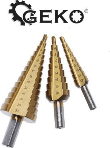 Geko Set of 3 Conical Drills HSS Titanium for Metal