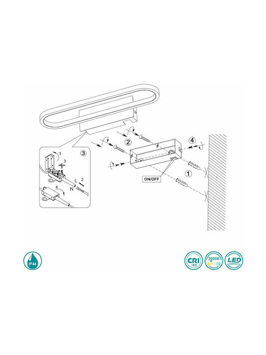 Trio Lighting Gianni Modern Lamp Bathroom with Integrated LED and Warm White Light Silver 40x14.8x14.8cm