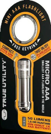 True Utility Keychain Flashlight LED with Maximum Brightness 50lm Silver
