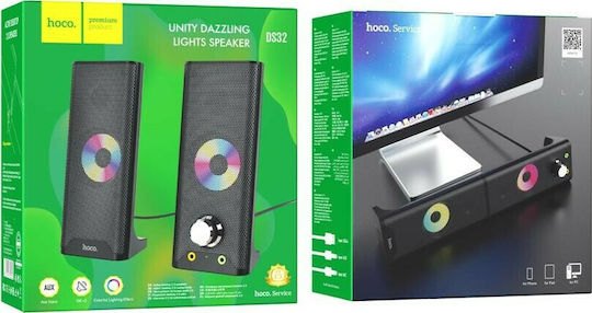 Hoco DS32 Ηχεία Υπολογιστή 2.0 με RGB Φωτισμό σε Μαύρο Χρώμα