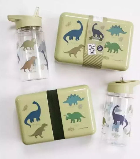 A Little Lovely Company Dinosaurs Πλαστικό Παιδικό Δοχείο Φαγητού Δεινόσαυροι Πράσινο 18 x 12 x 6εκ.