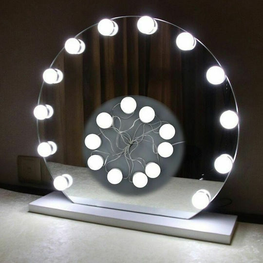 Lighted Wall Mounted Makeup Mirror Usb Adhesive Mirror Makeup Light 17x25cm White