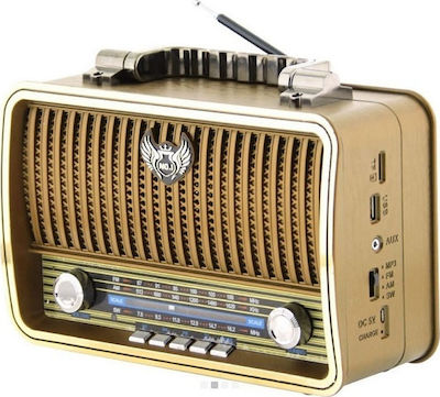 KEMAI MD-1909BT Retro Tabletop Radio Rechargeable with Bluetooth and USB Gold