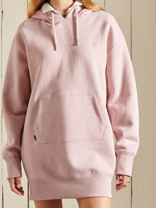 Mini Sport Dress Long Sleeve Hooded Pink