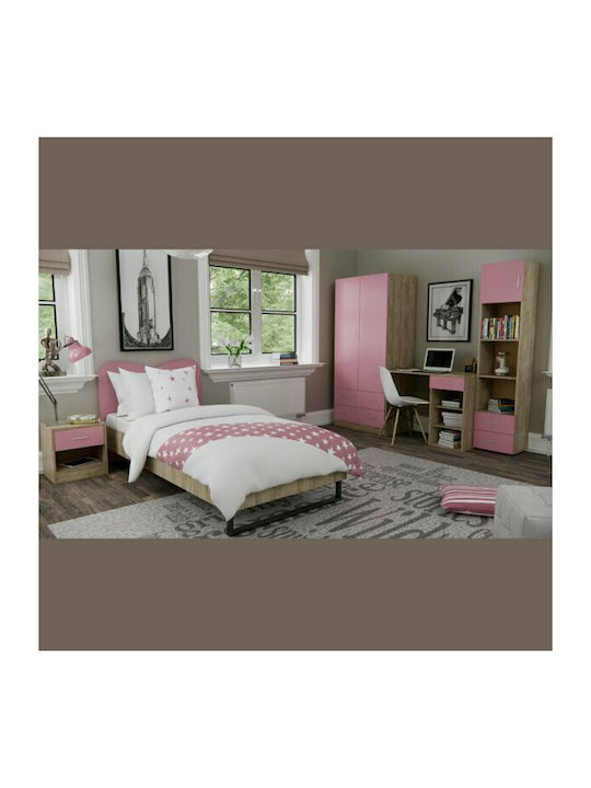 Παιδική Συρταριέρα Smile Grey Oak - Ροζ με 4 Συρτάρια 80x45x90εκ.