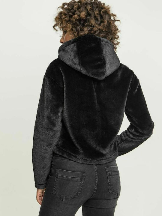 Urban Classics TB2348 Women's Cropped Hooded Fleece Sweatshirt Black