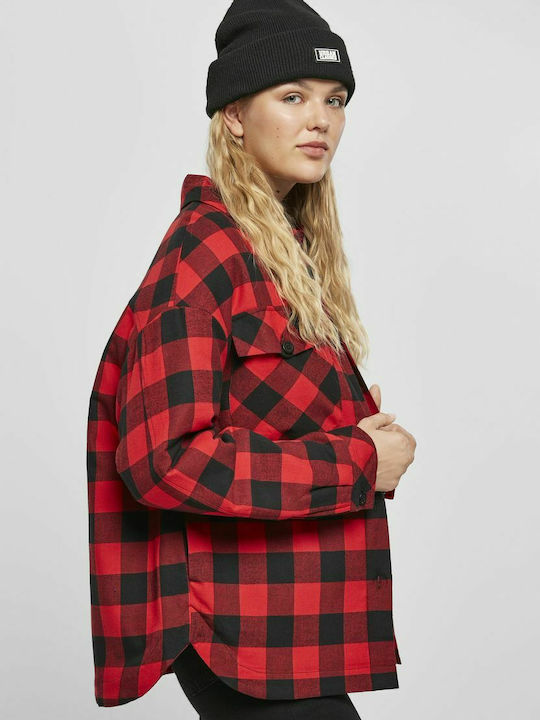 Femeie Carou Roșu Overshirt Oversized