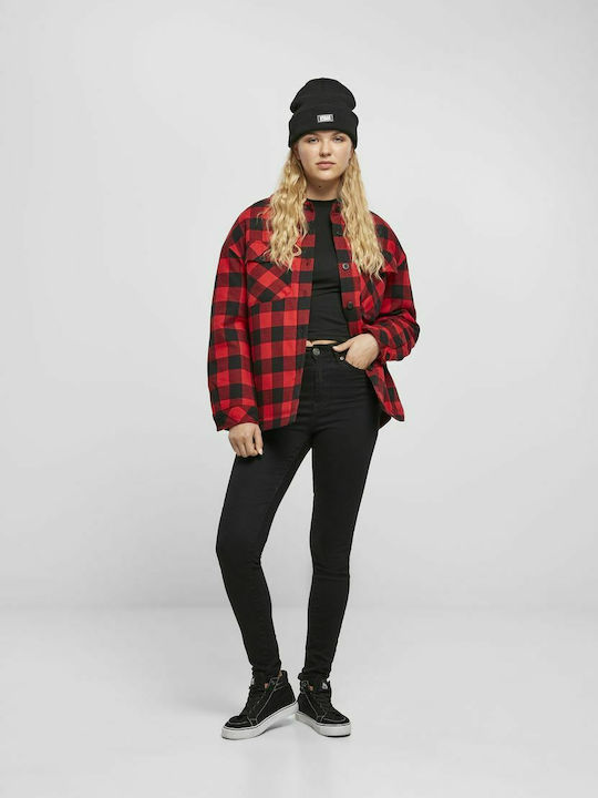 Femeie Carou Roșu Overshirt Oversized