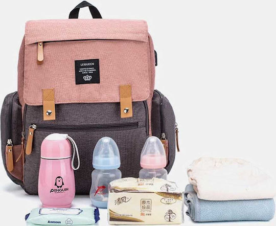 Lequeen Diaper Bag Pink - Grey 35x25x39cm.
